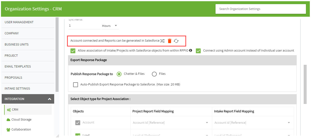 Configuring the Salesforce Integration in RFPIO – Home