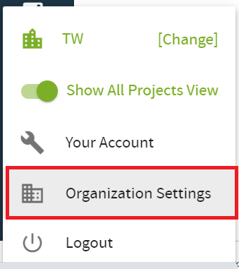 Menu with Organization Settings